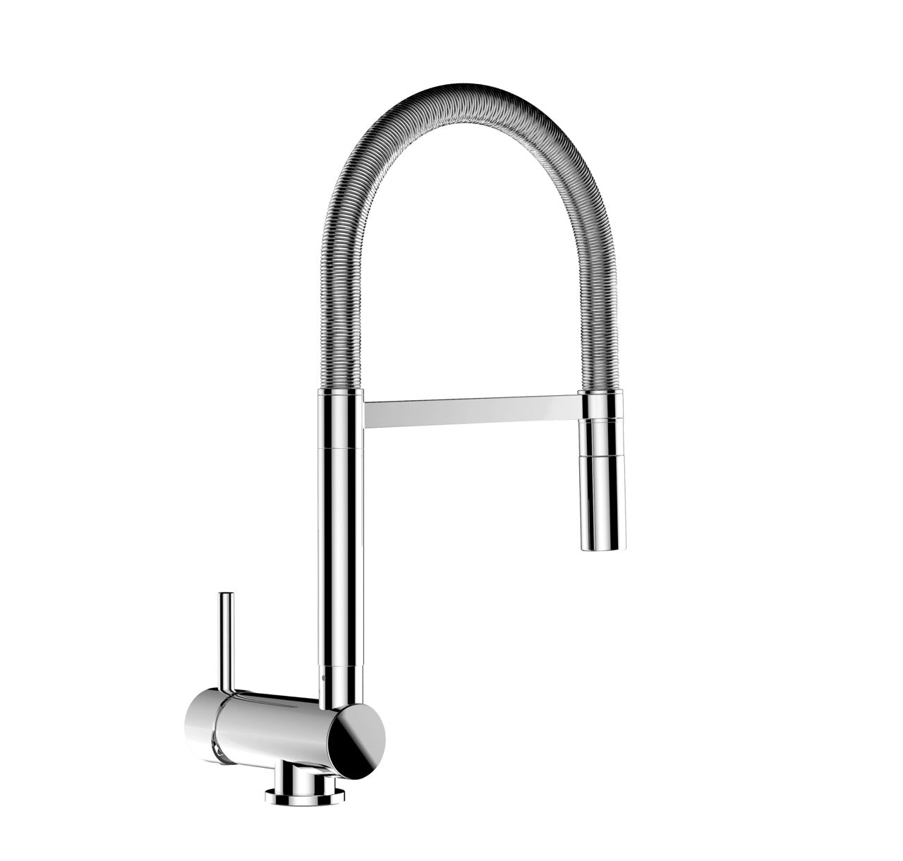 Grifo de Cocina Bajo Ventana, abatible a 6CM, con caño giratorio 360° y ducha 2 chorros amovible, Cromado