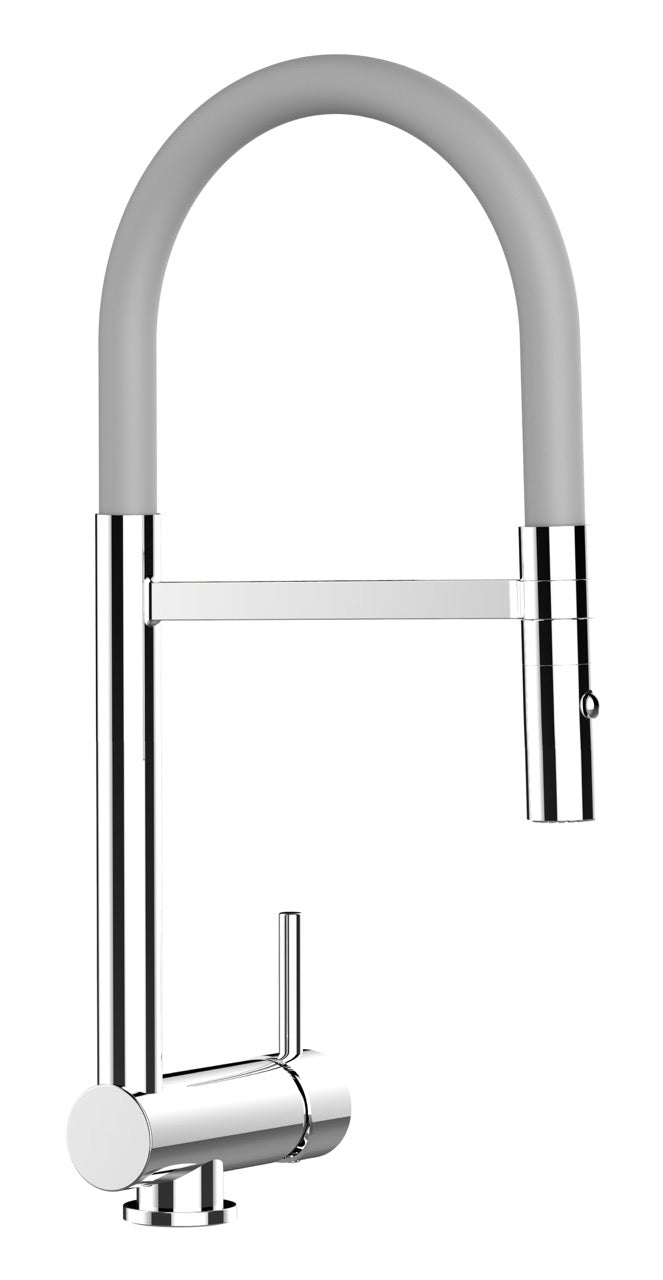 Under Window Kitchen Tap, folding spout to reach 6 cm, with 360° swivel spout and 2-jets removable Spray, Chrome / Gray