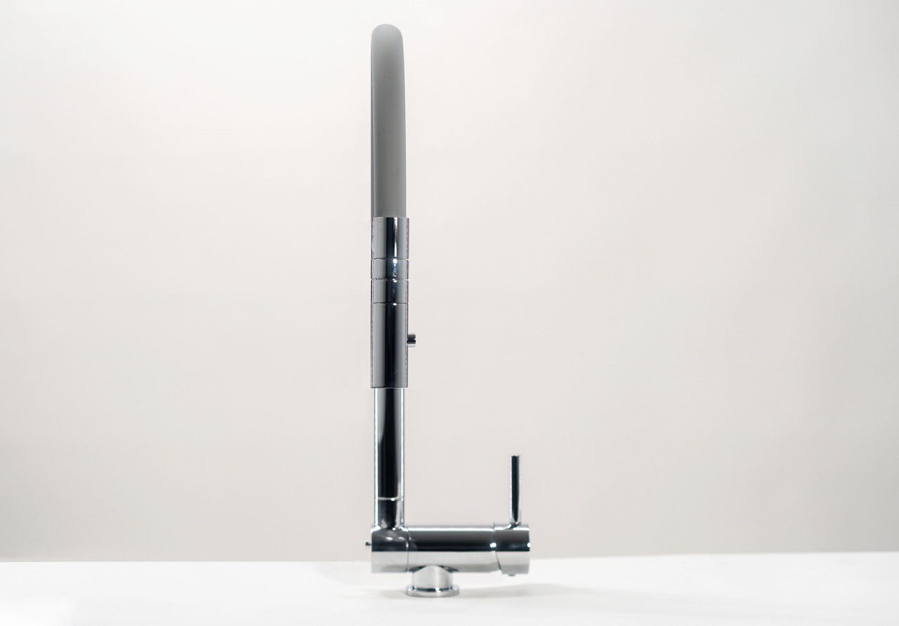 Under Window Kitchen Tap, folding spout to reach 6 cm, with 360° swivel spout and 2-jets removable Spray, Chrome / Gray