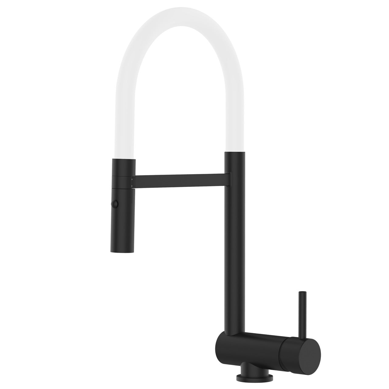 Under Window Kitchen Tap, folding spout to reach 6 cm, with 360° swivel spout and 2-jets removable Spray, Matte Black / White