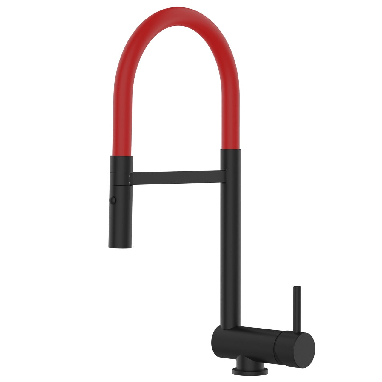 Under Window Kitchen Tap, folding spout to reach 6 cm, with 360° swivel spout and 2-jets removable Spray, Matte Black / Red