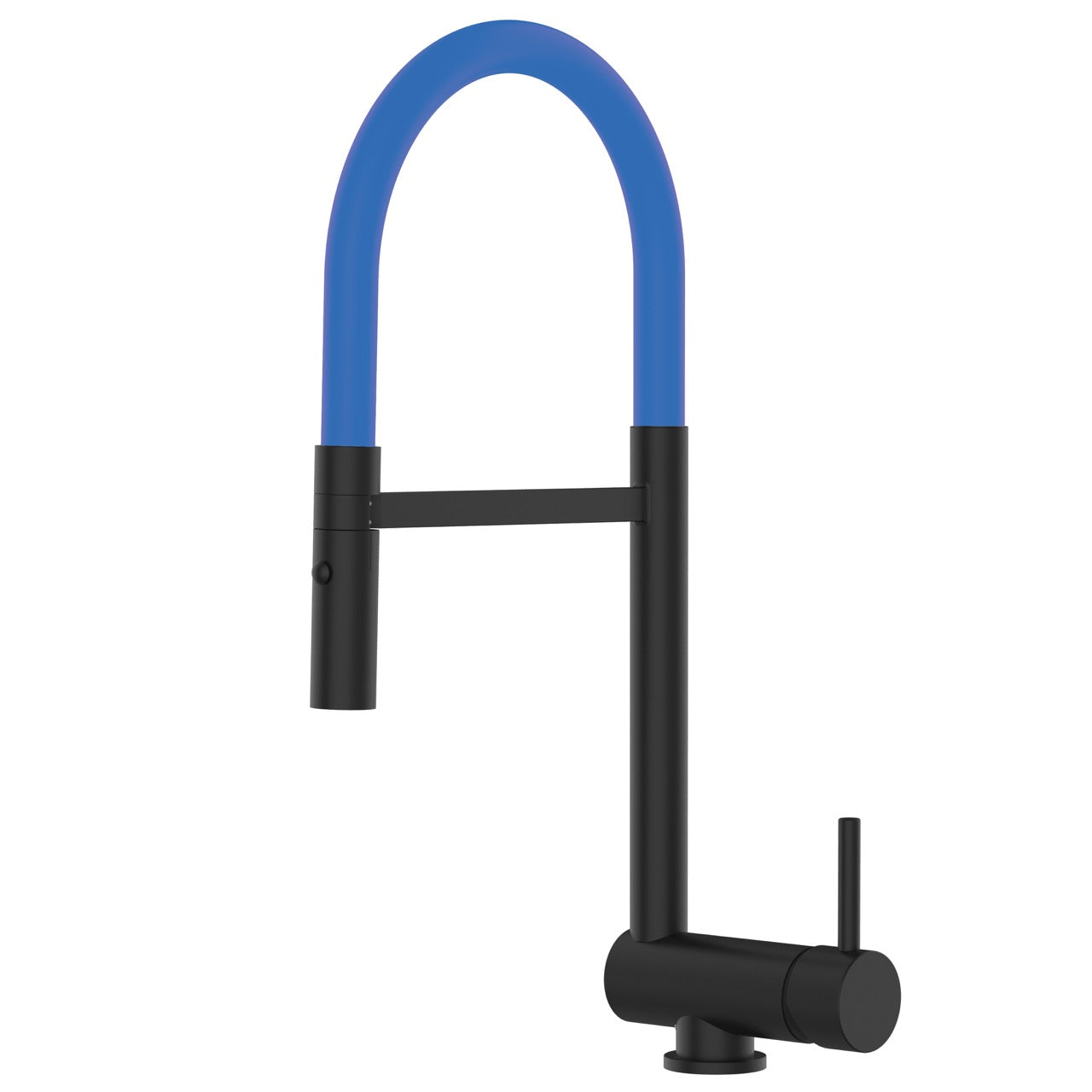 Under Window Kitchen Tap, folding spout to reach 6 cm, with 360° swivel spout and 2-jets removable Spray, Matte Black / Blue