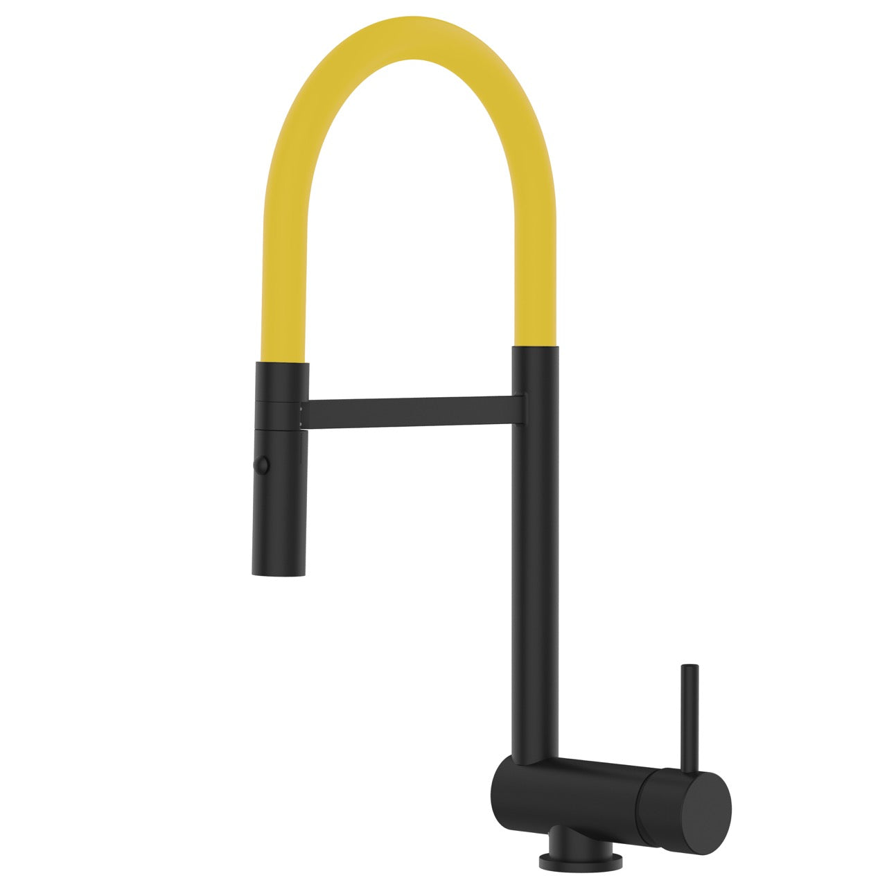 Under Window Kitchen Tap, folding spout to reach 6 cm, with 360° swivel spout and 2-jets removable Spray, Matte Black / Yellow