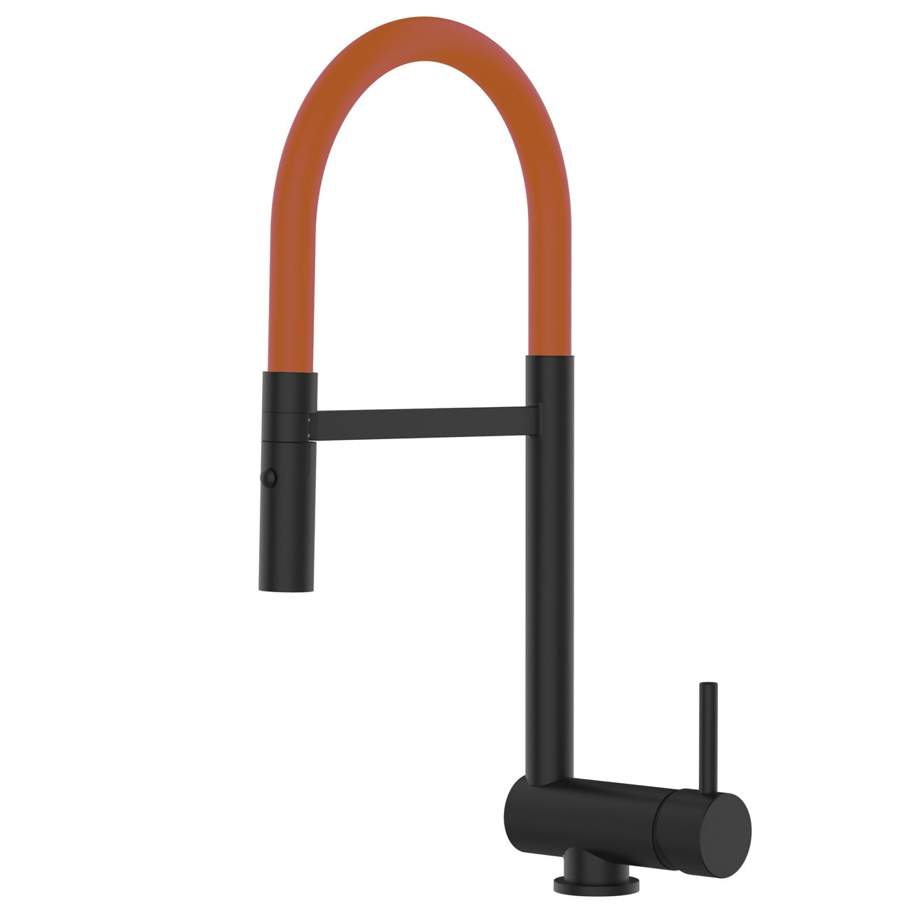 Under Window Kitchen Tap, folding spout to reach 6 cm, with 360° swivel spout and 2-jets removable Spray, Matte Black / Orange