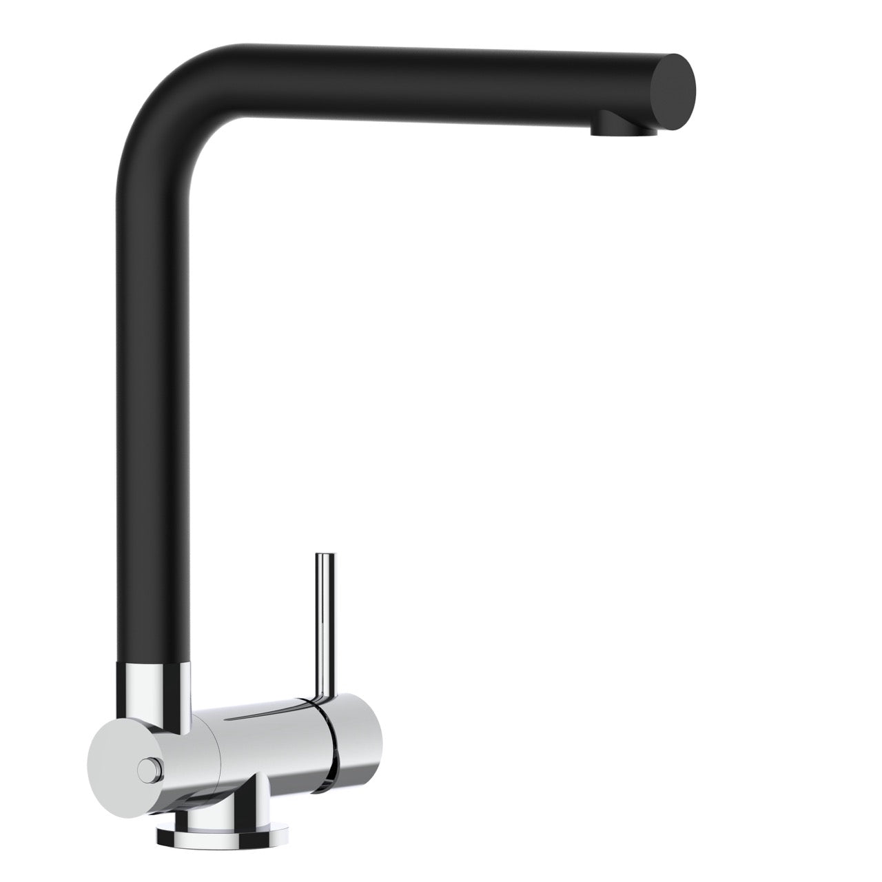 Under Window Kitchen Tap, folding spout to reach 4,5 cm, with 360° swivel L-Spout, Chrome / Black Quartz