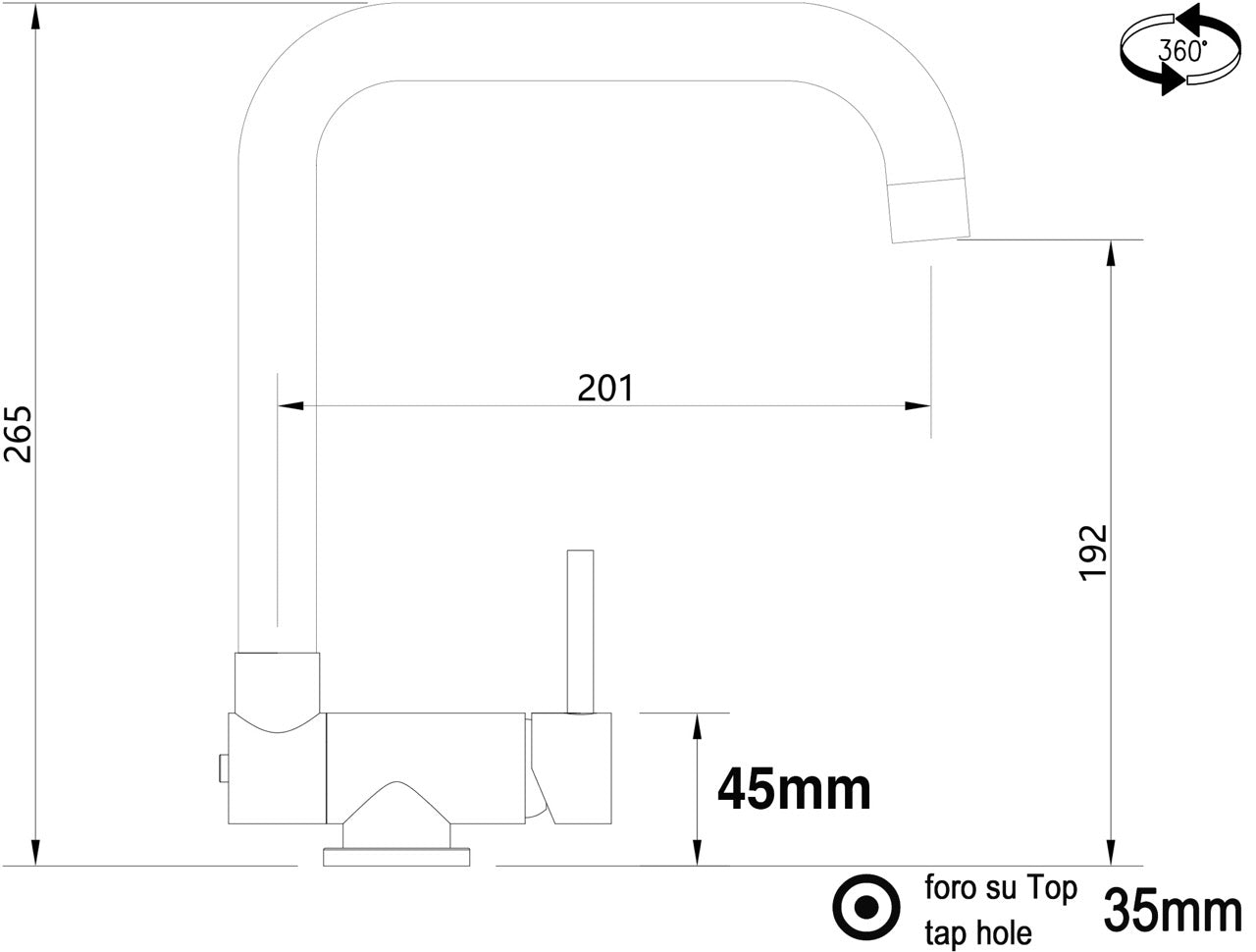 Under Window Kitchen Tap, folding spout to reach 4,5 cm, with 360° swivel N-Spout, Chrome