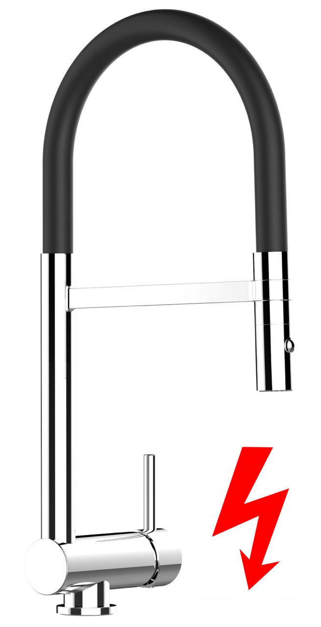 NIEDERDRUCK Wasserhahn Vorfenster Küchenarmatur, Umklappbar 4,5 CM, mit 360° schwenkbarem Auslauf, abnehmbare 2 strahl Handbrause, Verchromt / Schwarz