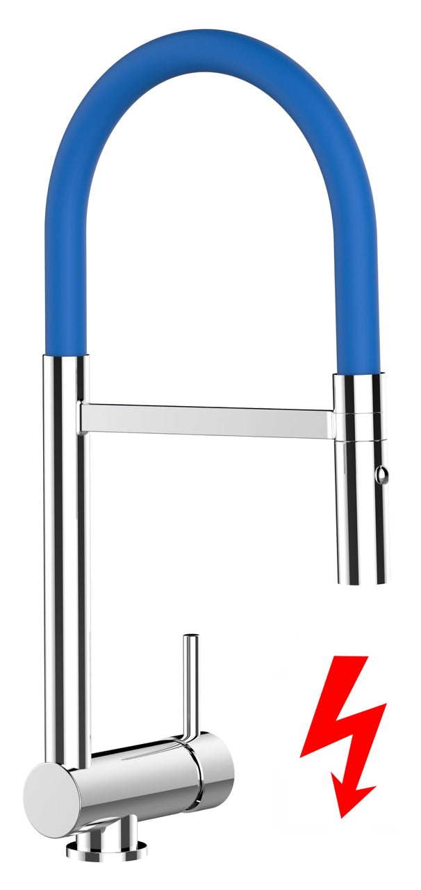 NIEDERDRUCK Wasserhahn Vorfenster Küchenarmatur, Umklappbar 6 CM, mit 360° schwenkbarem Auslauf, abnehmbare 2 strahl Handbrause, Verchromt / Blau