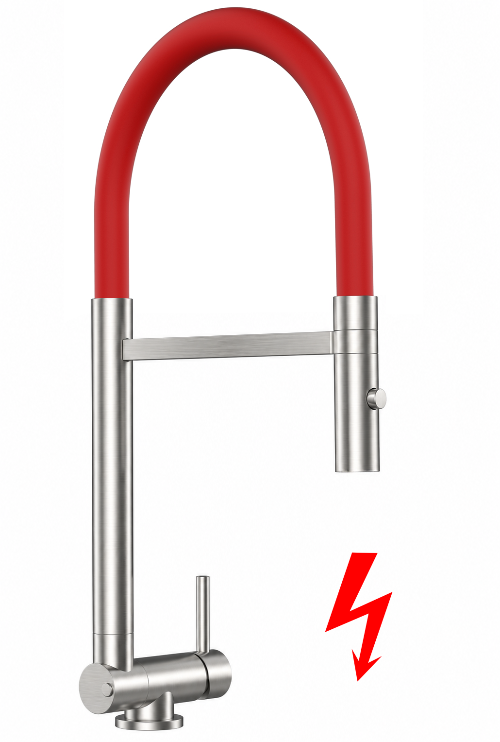 NIEDERDRUCK Wasserhahn Vorfenster Küchenarmatur, Umklappbar 4,5 CM, mit 360° schwenkbarem Auslauf, abnehmbare 2 strahl Handbrause, Gebürstet / Rot