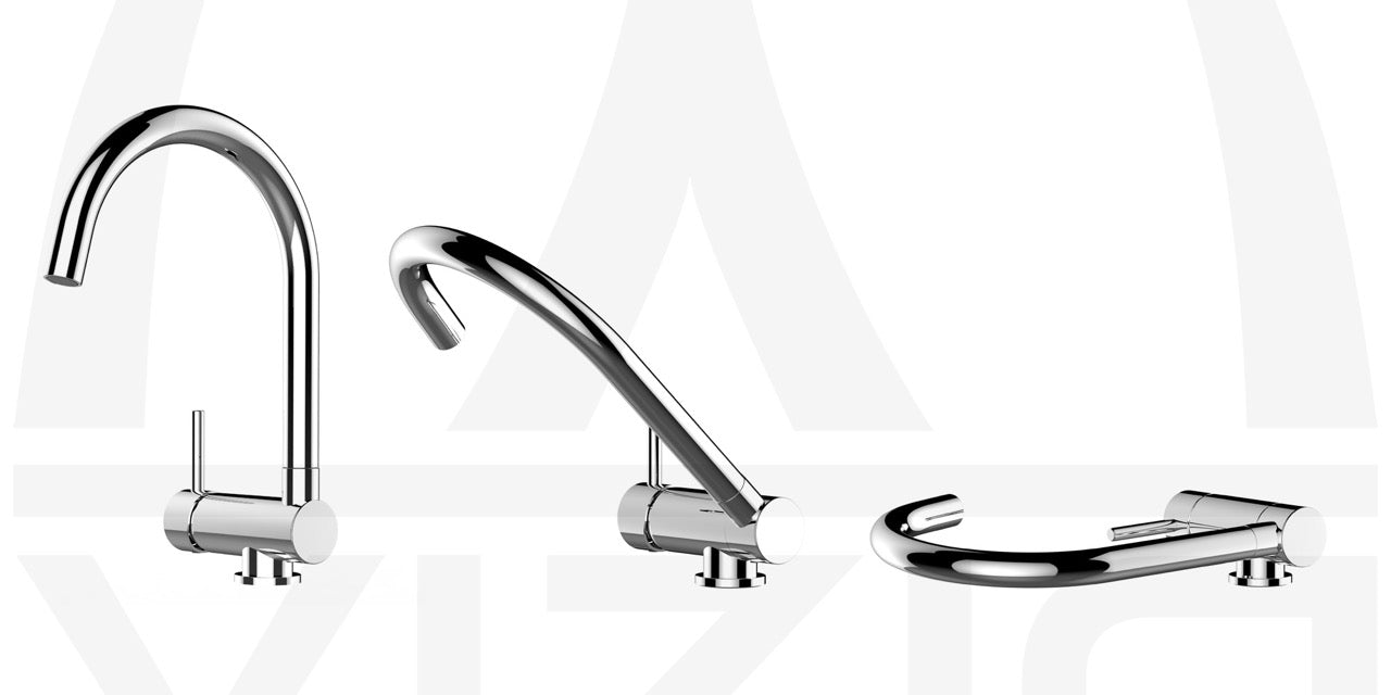 Under Window Kitchen Tap, folding spout to reach 6 cm, handle on LEFT side, with 360° swivel U-Spout, Chrome