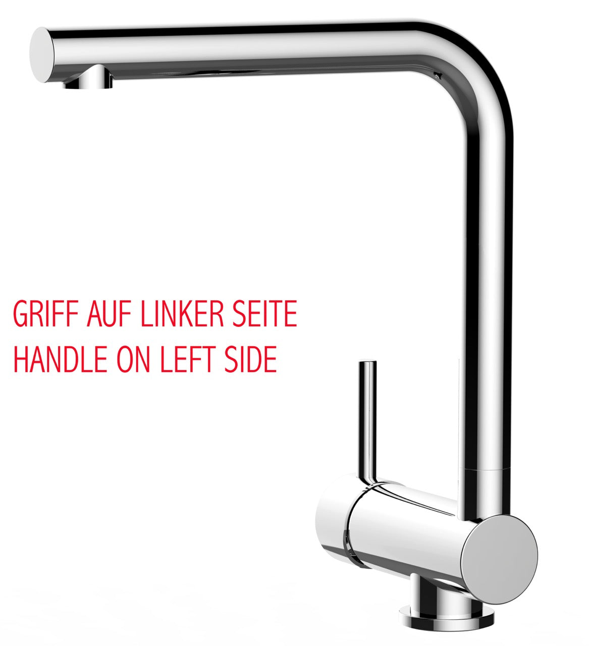 Under Window Kitchen Tap, folding spout to reach 6 cm, handle on LEFT side, with 360° swivel L-Spout, Chrome
