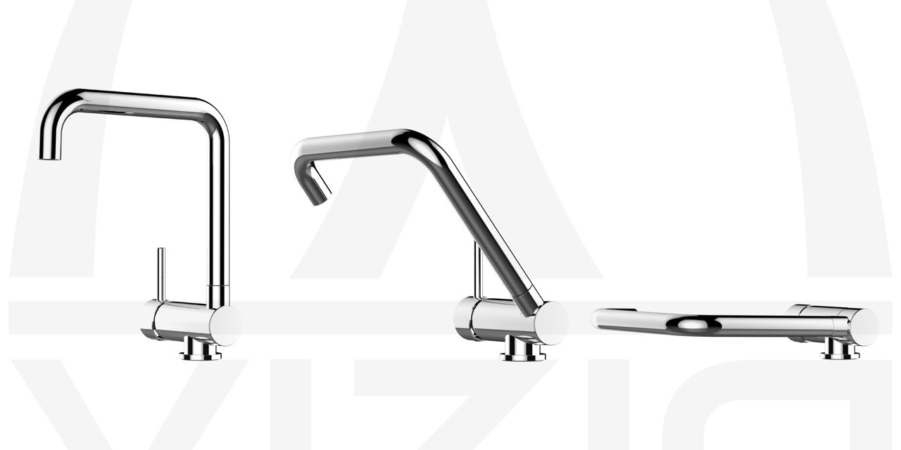Under Window Kitchen Tap, folding spout to reach 6 cm, handle on LEFT side, with 360° swivel N-Spout, Chrome
