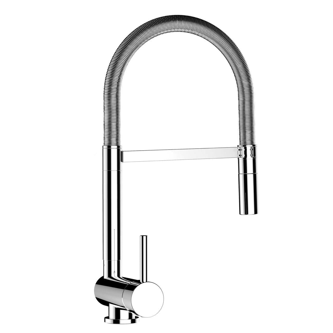 Under Window Kitchen Tap, folding spout to reach 6 cm, handle on LEFT side, with 360° swivel spout and 2-jets removable Spray, Chrome