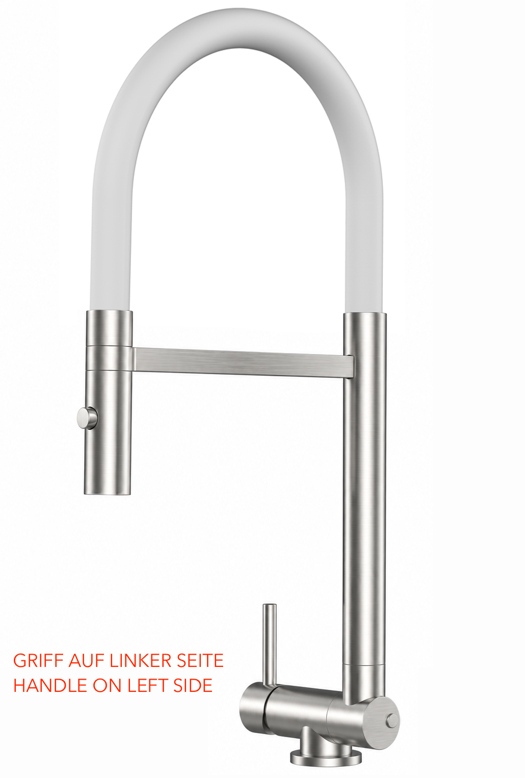 Wasserhahn Vorfenster Küchenarmatur, Umklappbar 4,5 CM, LINKER HEBEL, mit 360° schwenkbarem Auslauf abnehmbare 2 strahl Handbrause, Gebürstet / Weiß