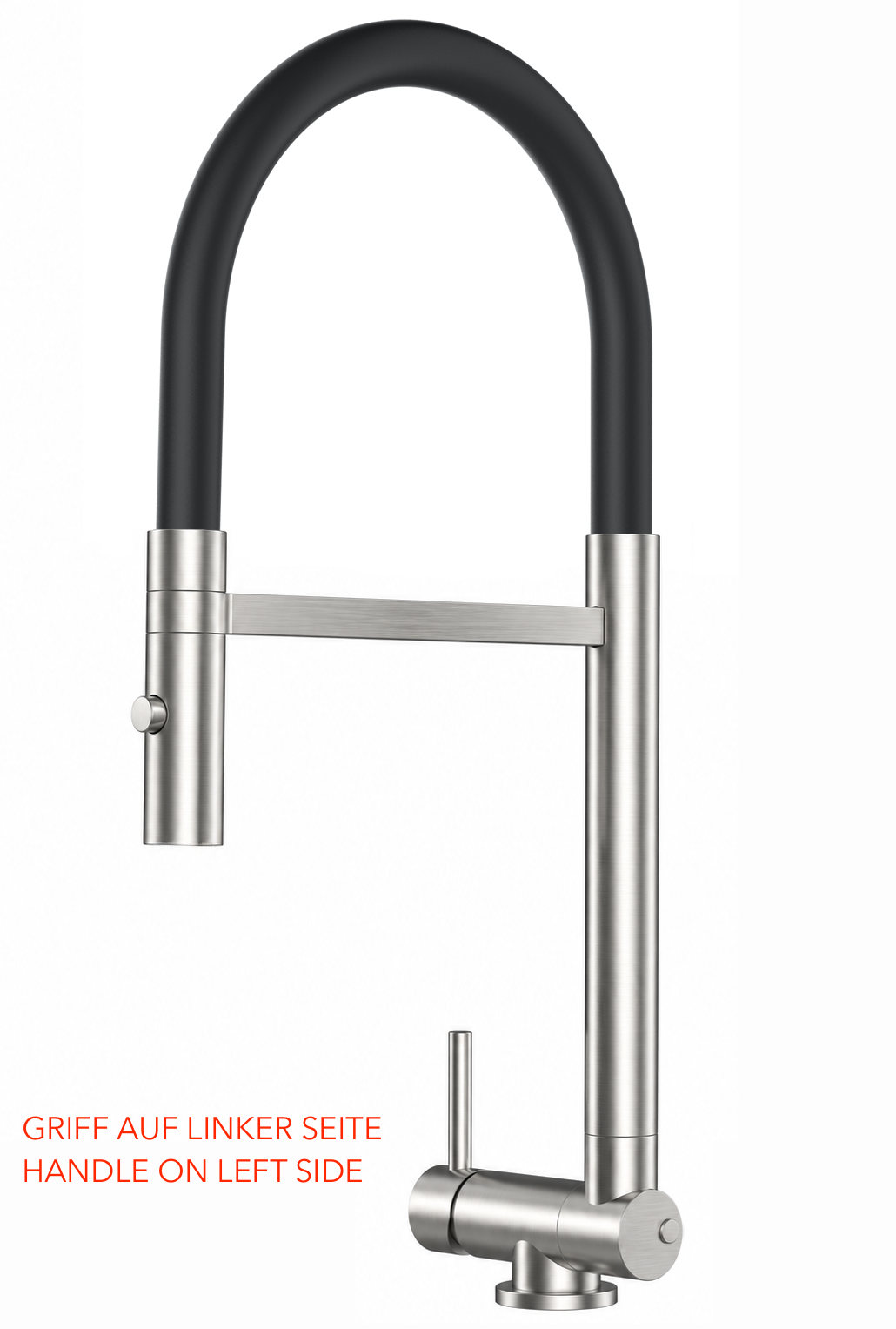 Wasserhahn Vorfenster Küchenarmatur, Umklappbar 4,5 CM, LINKER HEBEL, mit 360° schwenkbarem Auslauf abnehmbare 2 strahl Handbrause, Gebürstet / Schwarz