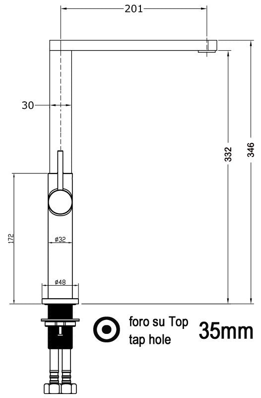 Kitchen Tap, Single lever, TC, with 360° swivel flat Spout, Chrome