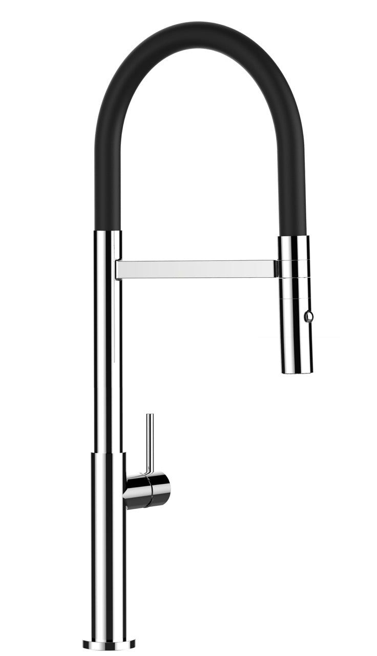 Kitchen Tap, Single lever, TC, with 360° swivel spout and 2-jets removable Spray, Chrome / Black
