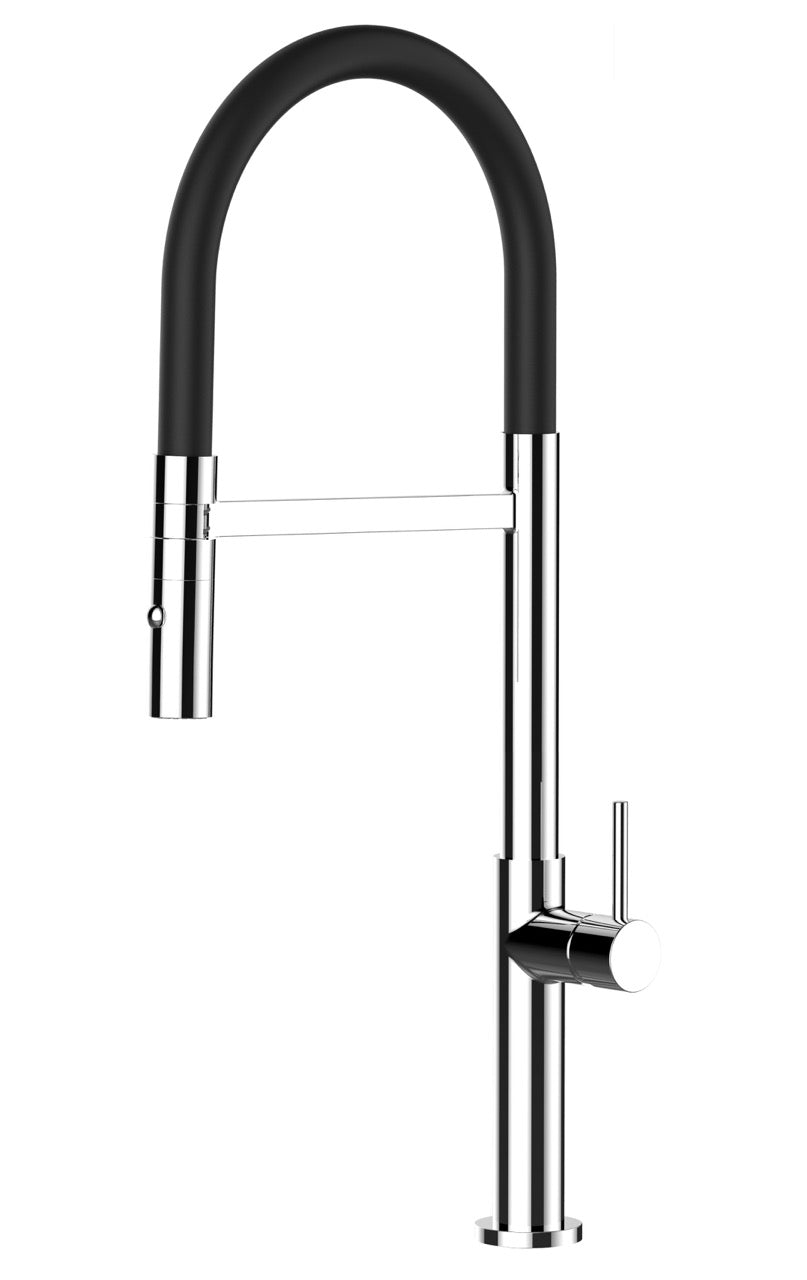 Kitchen Tap, Single lever, TC, with 360° swivel spout and 2-jets removable Spray, Chrome / Black