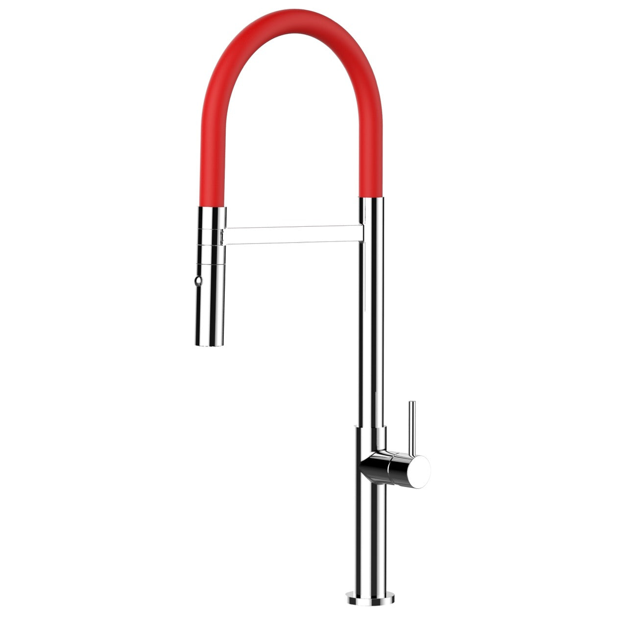 Kitchen Tap, Single lever, TC, with 360° swivel spout and 2-jets removable Spray, Chrome / Red