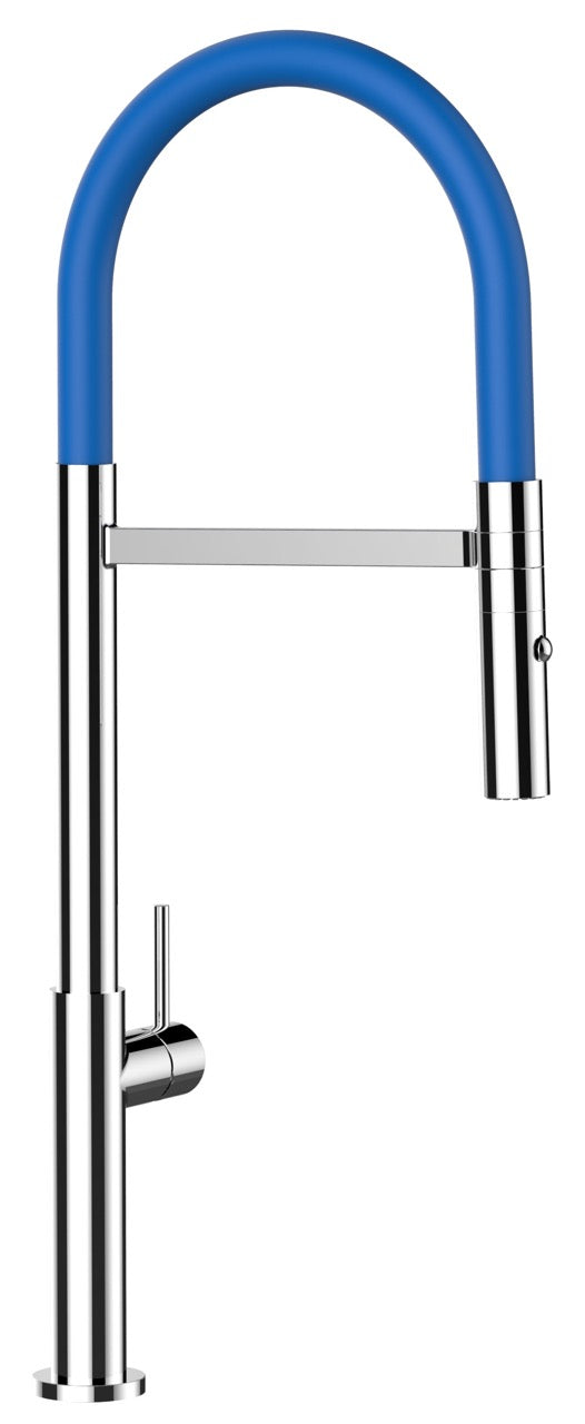 Kitchen Tap, Single lever, TC, with 360° swivel spout and 2-jets removable Spray, Chrome / Blue