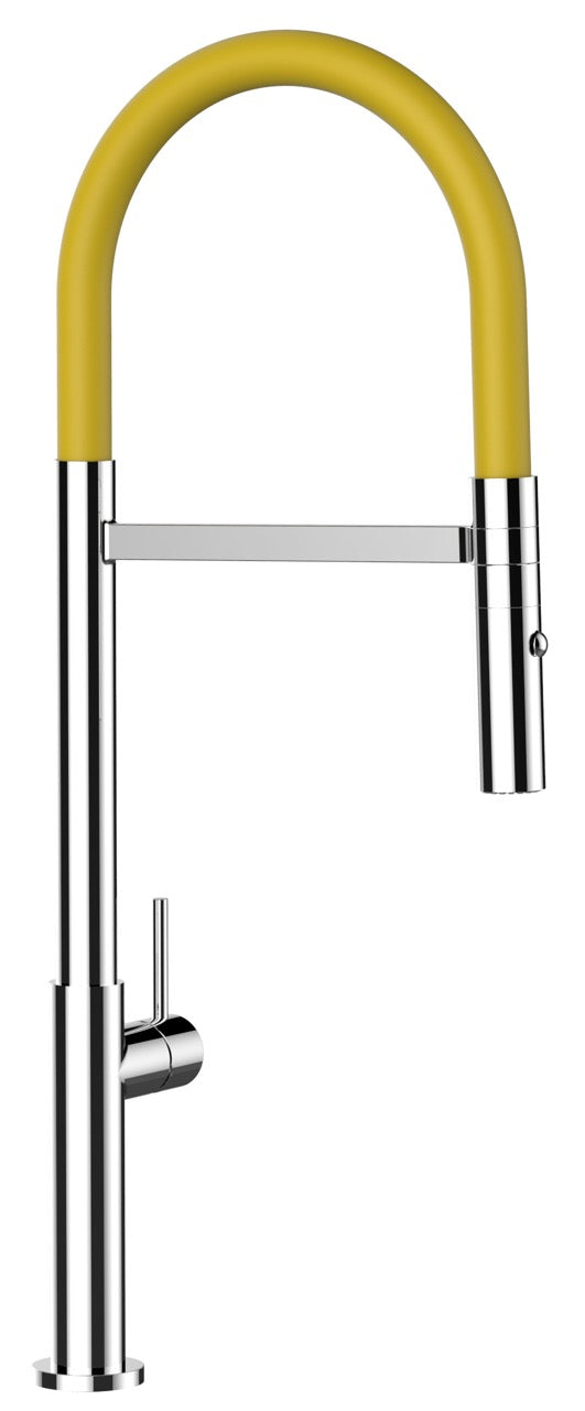 Kitchen Tap, Single lever, TC, with 360° swivel spout and 2-jets removable Spray, Chrome / Yellow