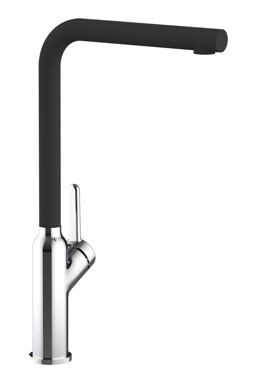 Rubinetto cucina monocomando, BOD, canna a L girevole a 360°, Cromato / Nero Quarzo