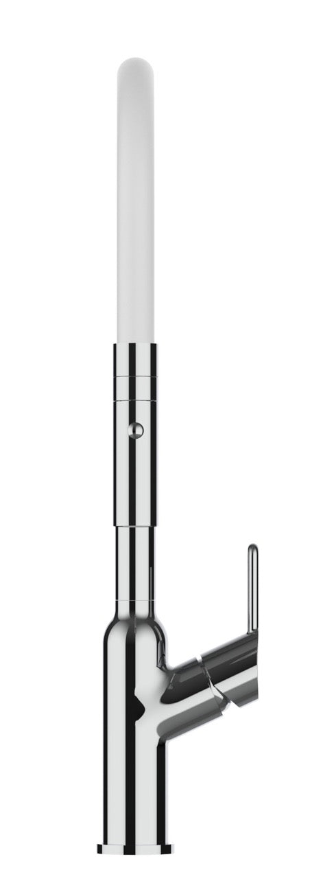 Rubinetto cucina monocomando, BOD, canna girevole 360° e doccetta 2 getti movibile, Cromato / Bianco