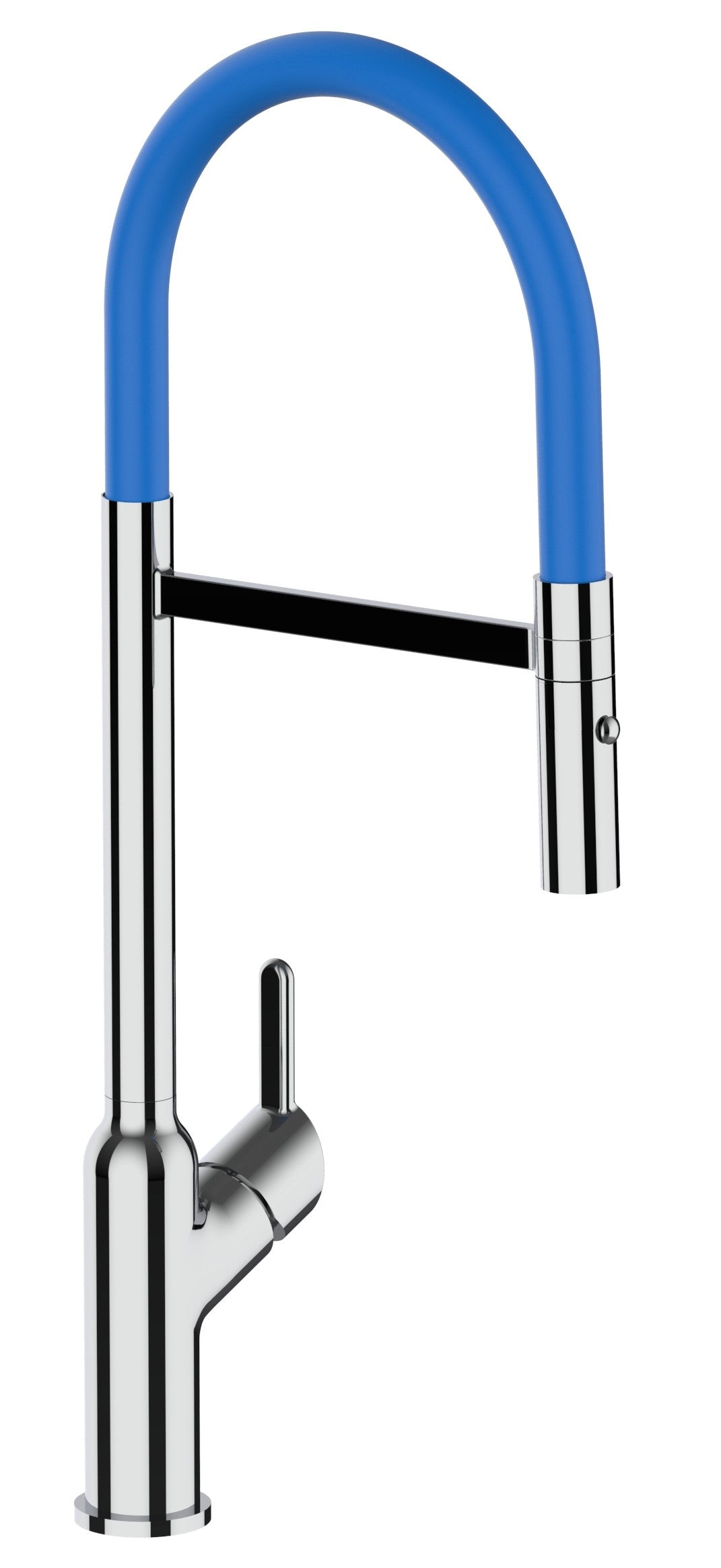 Mitigeur De Cuisine, Monocommande, BOD, avec bec pivotant 360° et douchette 2-jets détachable, Chromé / Bleu