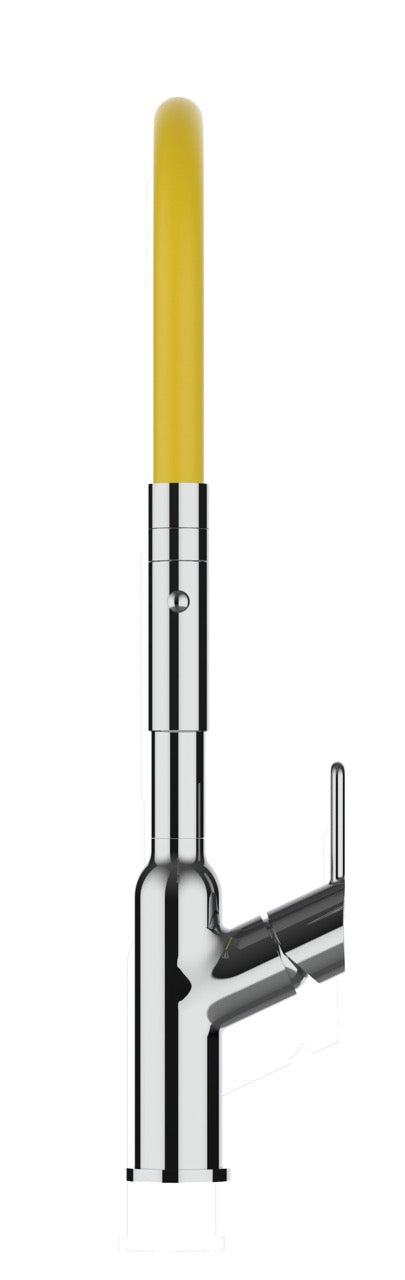 Kitchen Tap, Single lever, BOD, with 360° swivel spout and 2-jets removable Spray, Chrome / Yellow
