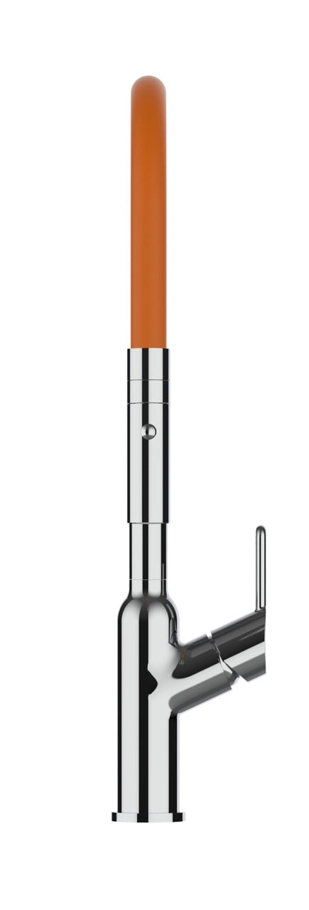 Kitchen Tap, Single lever, BOD, with 360° swivel spout and 2-jets removable Spray, Chrome / Orange