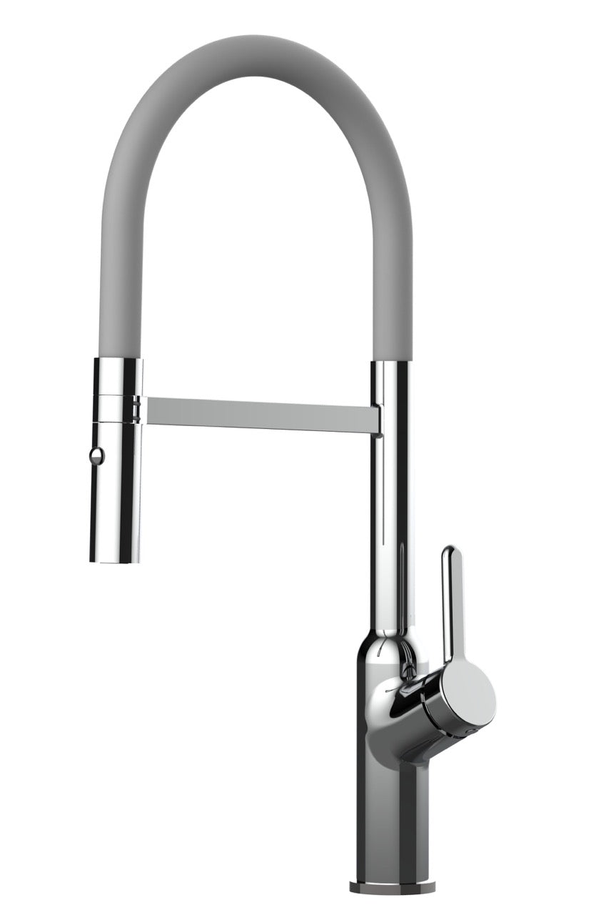 Kitchen Tap, Single lever, BOD, with 360° swivel spout and 2-jets removable Spray, Chrome / Gray