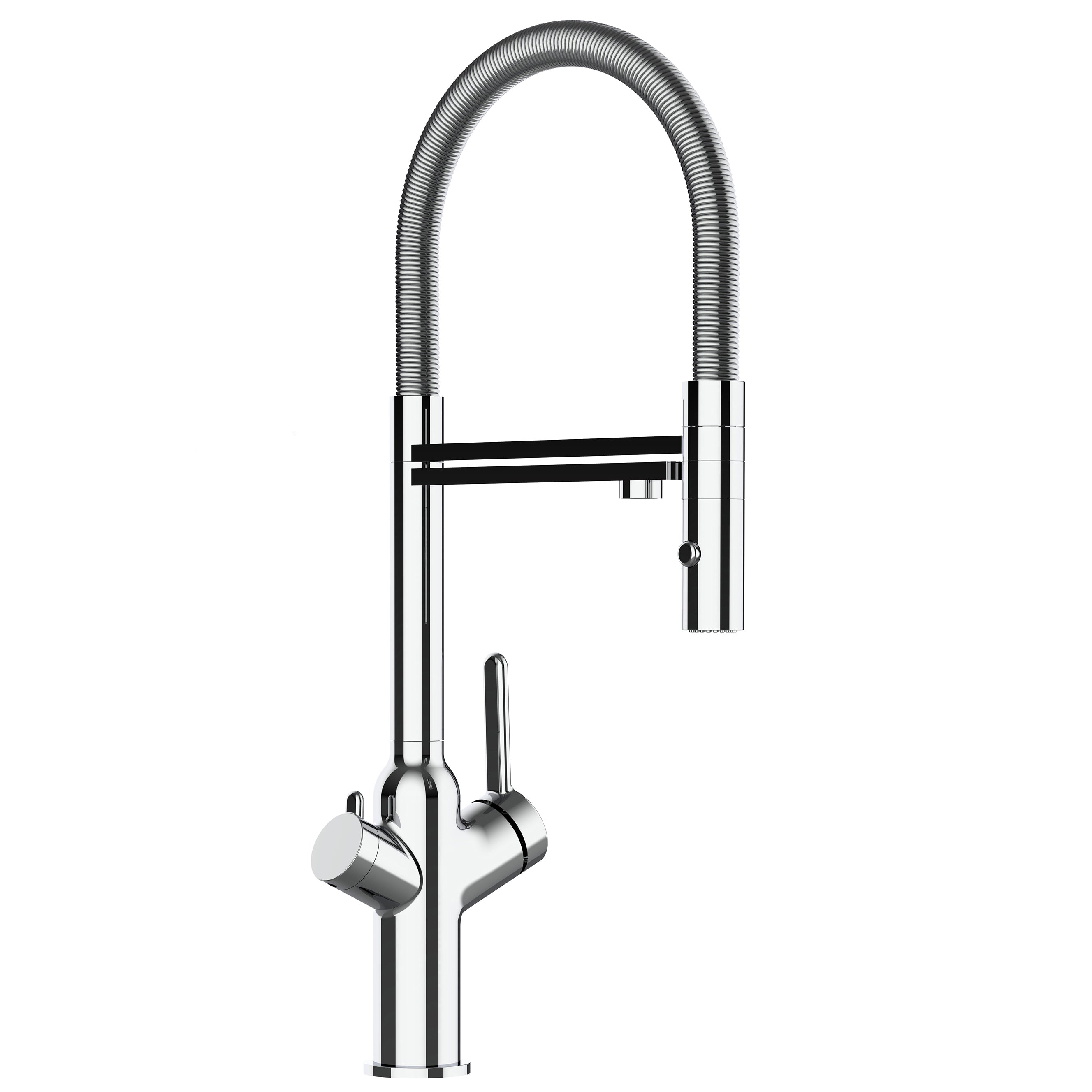 3 Way Kitchen Filter Tap, BOD, with 360° swivel spout and 2-jets removable Spray, Chrome