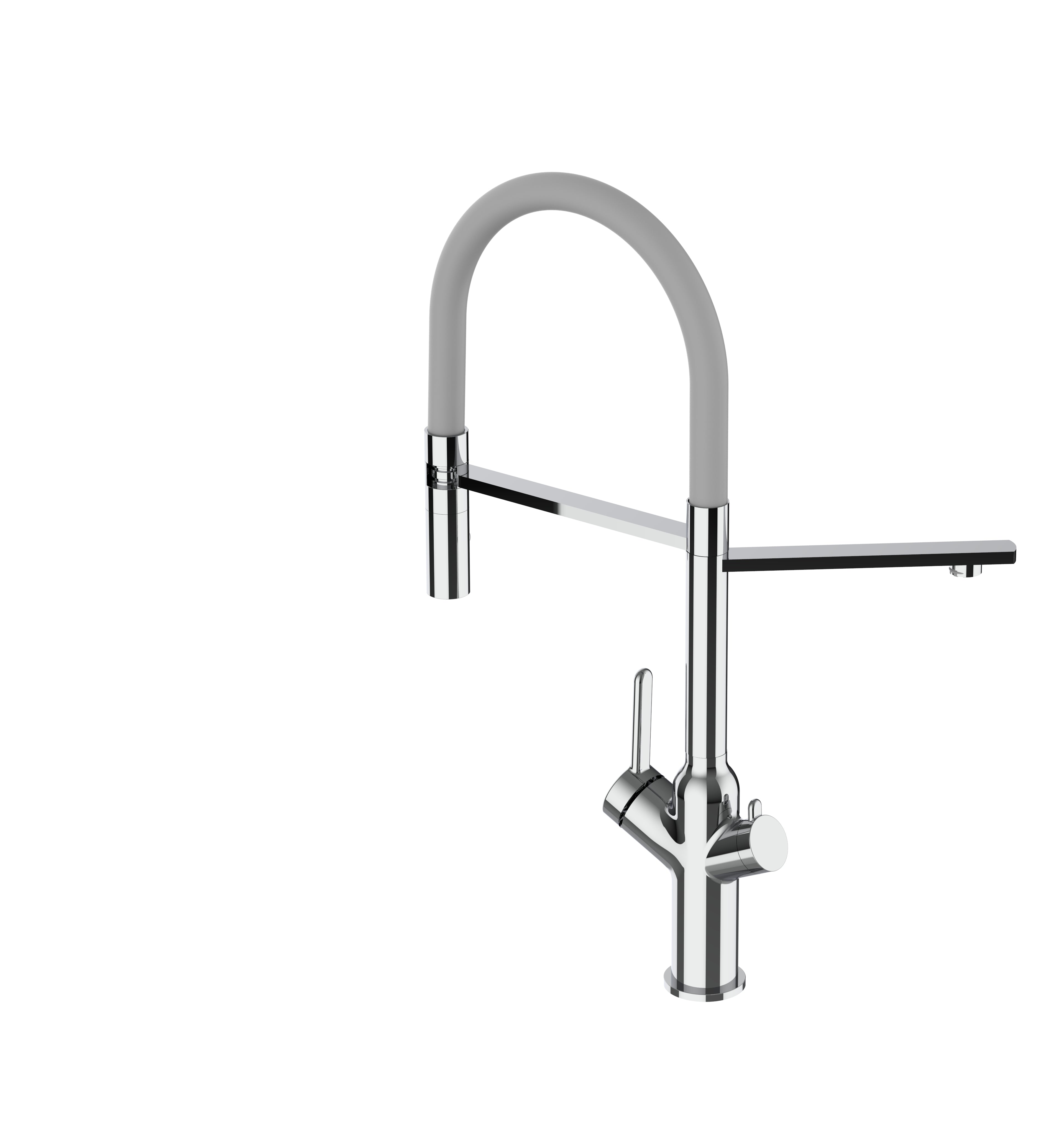 4 Way Kitchen Filter Tap, BOD, with 360° swivel spout and 2-jets removable Spray, Chrome / Gray