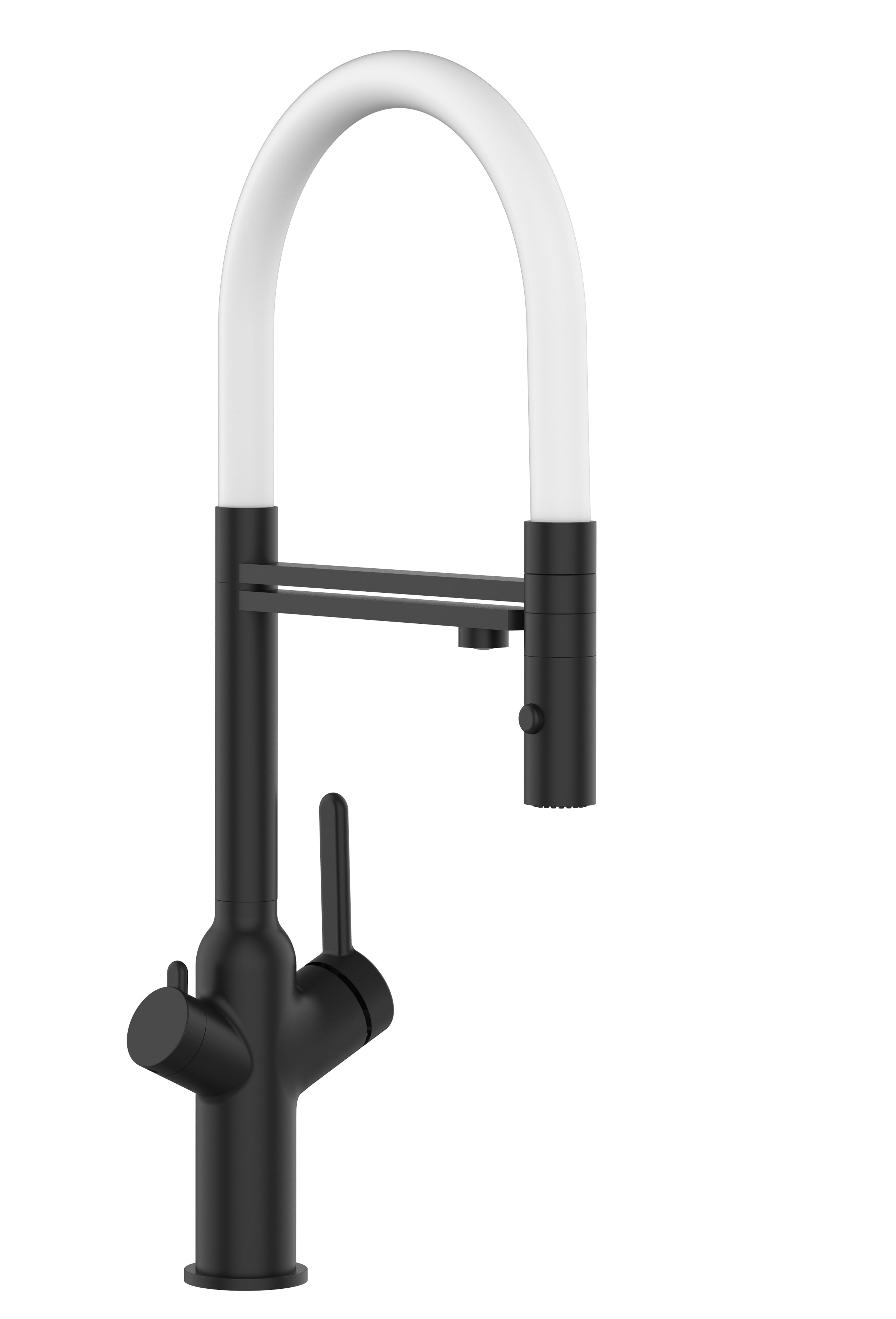 3 Way Kitchen Filter Tap, BOD, with 360° swivel spout and 2-jets removable Spray, Matte Black / White