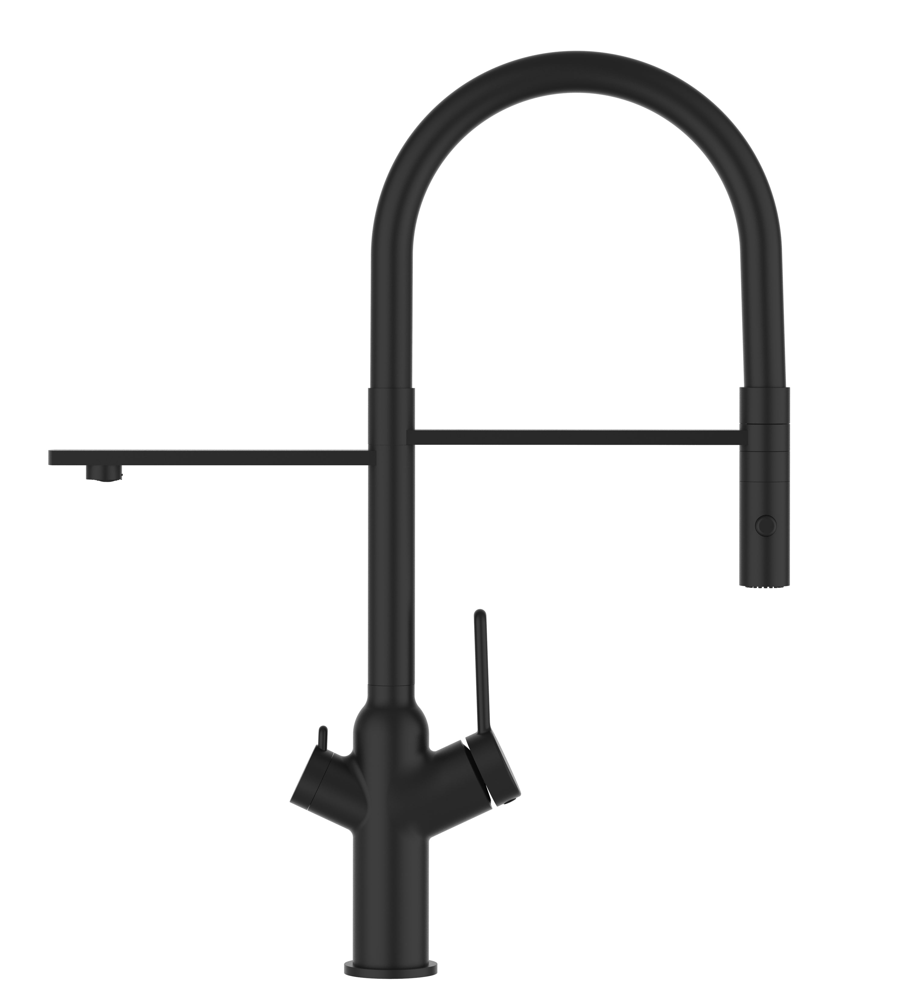 3 Way Kitchen Filter Tap, BOD, with 360° swivel spout and 2-jets removable Spray, Matte Black
