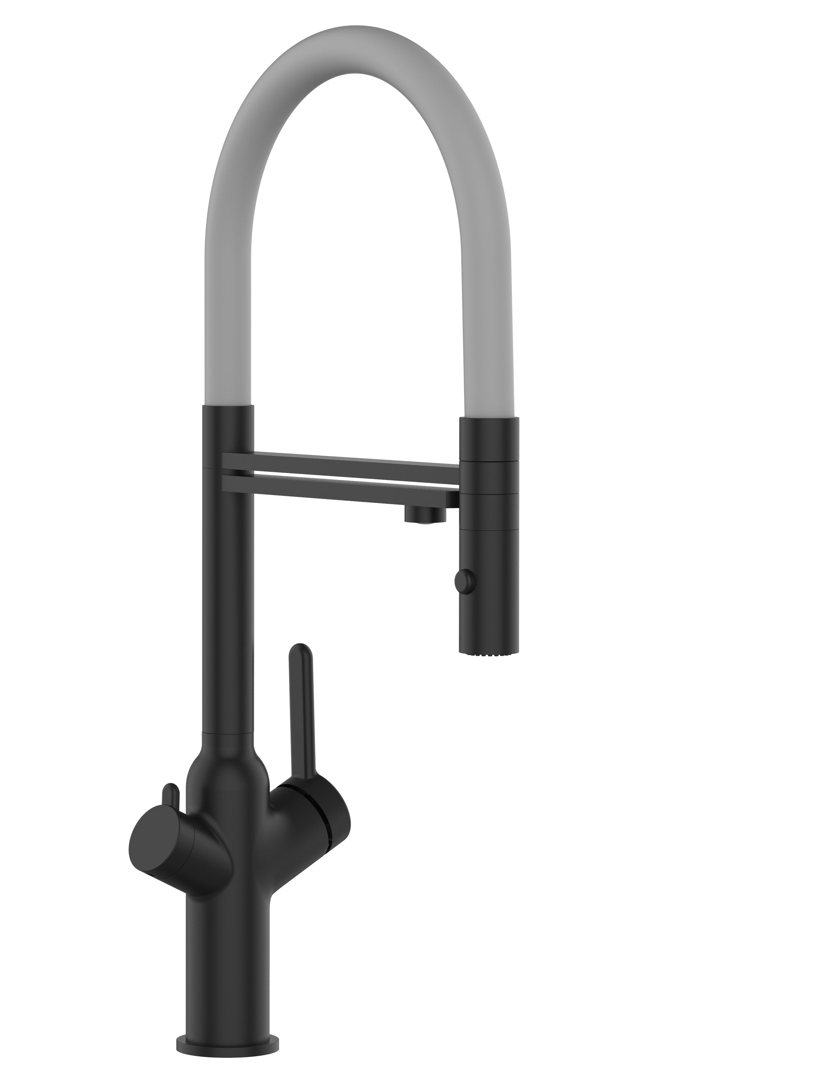 3 Way Kitchen Filter Tap, BOD, with 360° swivel spout and 2-jets removable Spray, Matte Black / Gray
