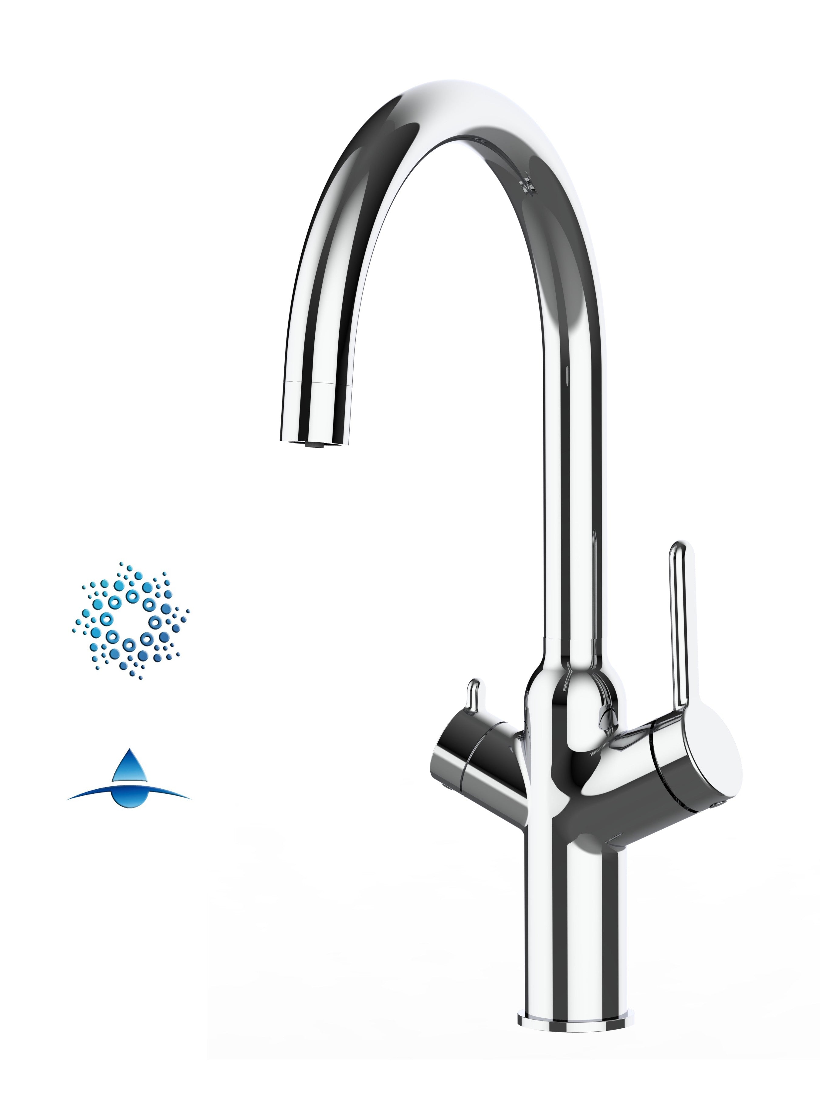 4 Way Kitchen Filter Tap, BOD, with 360° Swivel U-Spout, Chrome