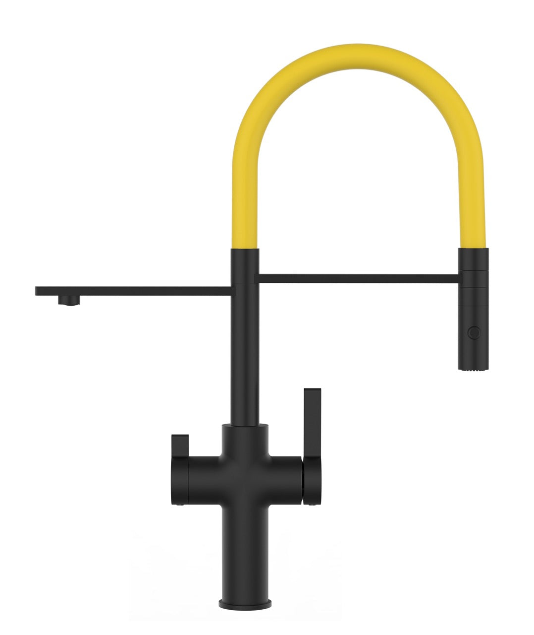 3 Way Kitchen Filter Tap, FC, with 360° swivel spout and 2-jets removable Spray, Matte Black / Yellow