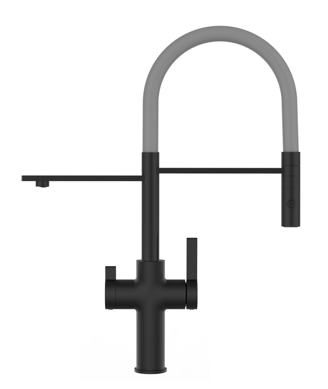 3 Way Kitchen Filter Tap, FC, with 360° swivel spout and 2-jets removable Spray, Matte Black / Gray