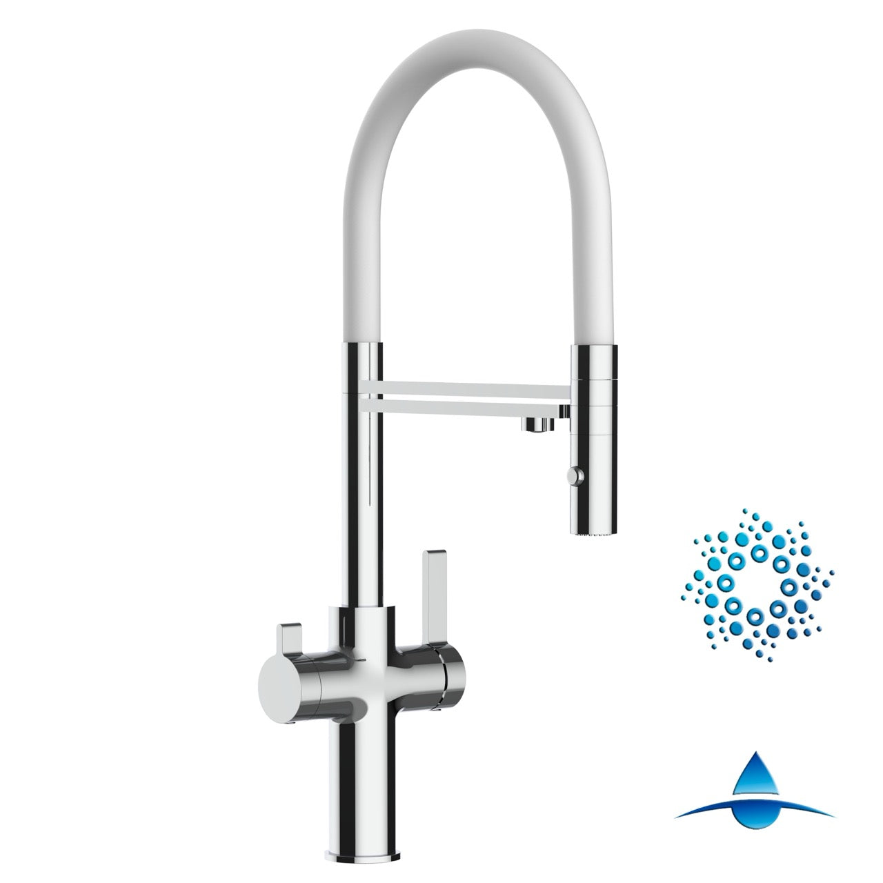 4 Way Kitchen Filter Tap, FC, with 360° swivel spout and 2-jets removable Spray, Chrome / White