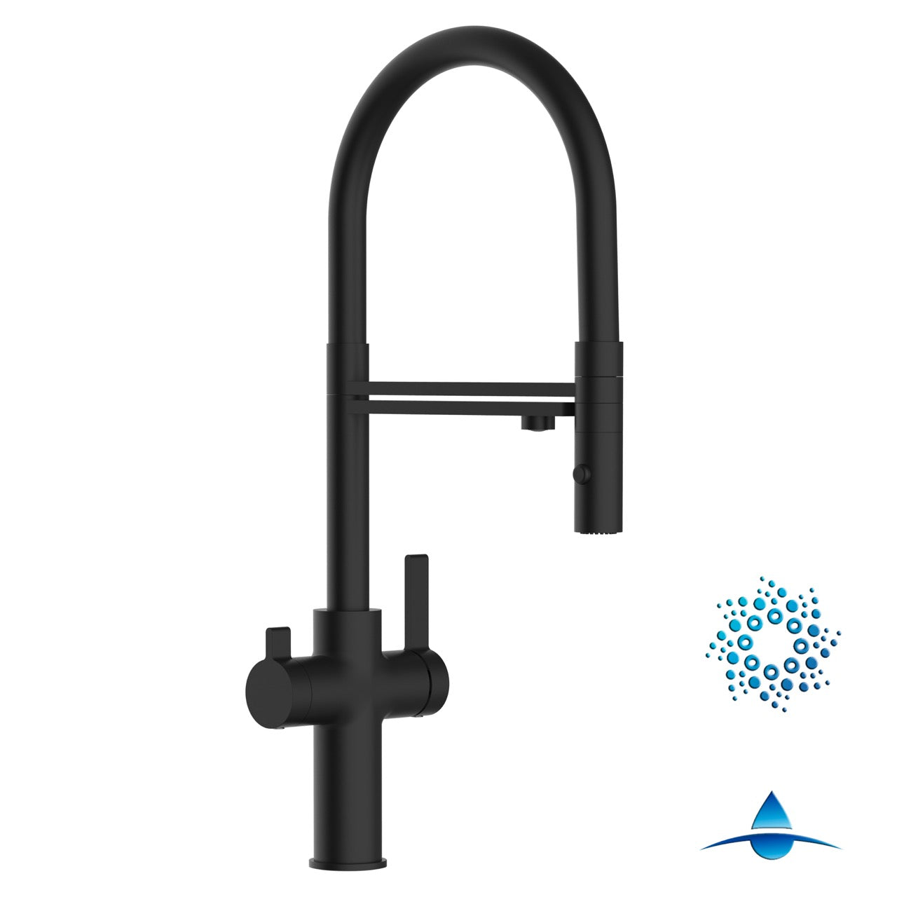 4 Way Kitchen Filter Tap, FC, with 360° swivel spout and 2-jets removable Spray, Matte Black