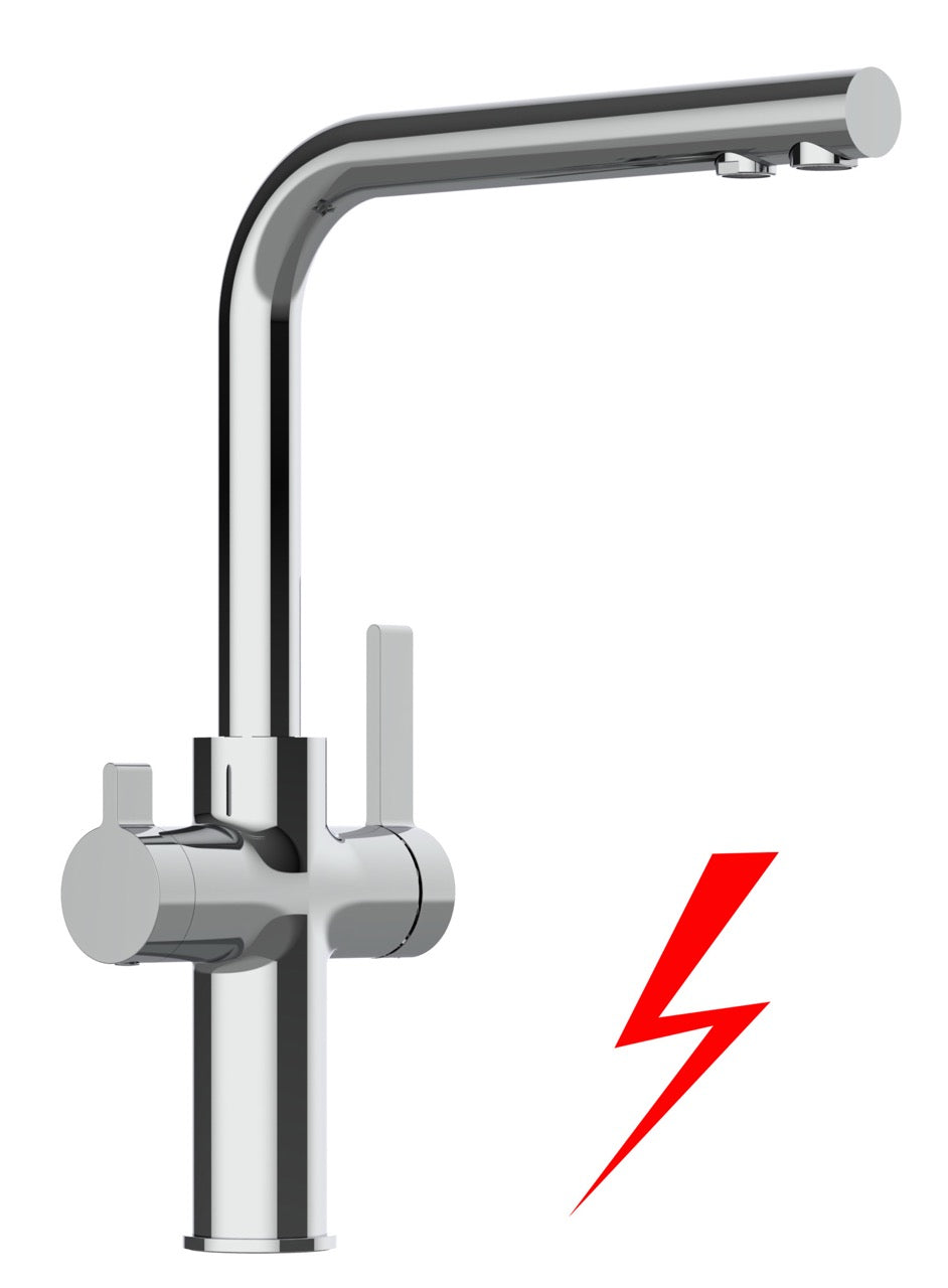 NIEDERDRUCK 3 Wege Wasserhahn Küchenarmatur, FC, mit 360° schwenkbarem L-Auslauf, Verchromt