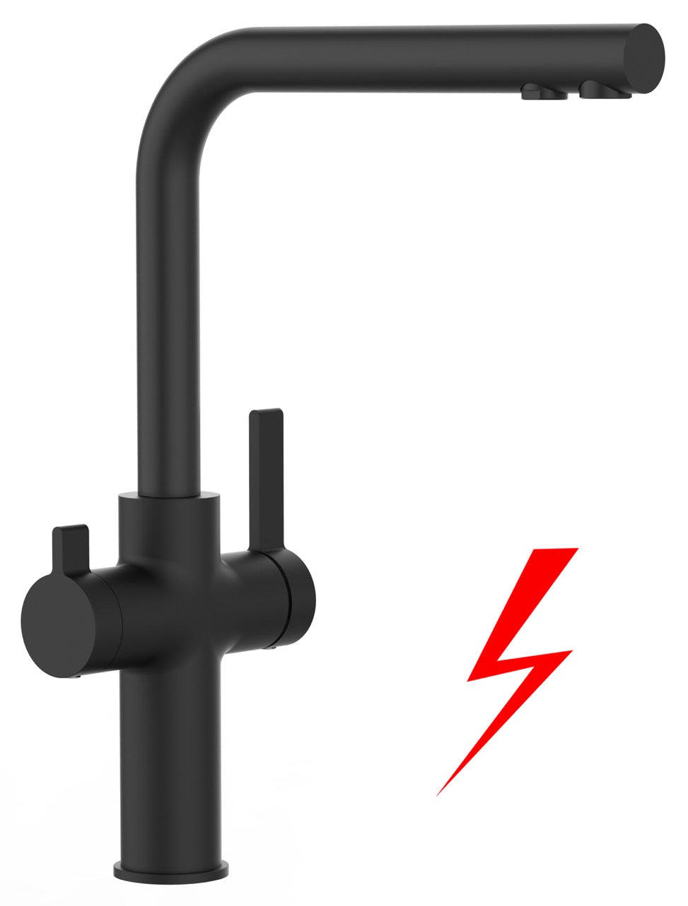 NIEDERDRUCK 3 Wege Wasserhahn Küchenarmatur, FC, mit 360° schwenkbarem L-Auslauf, Schwarz Matt
