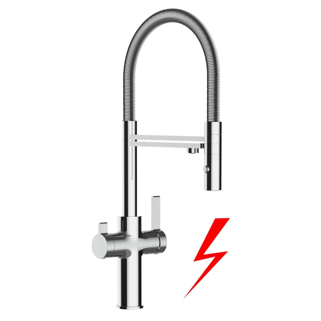 NIEDERDRUCK 3 Wege Wasserhahn Küchenarmatur, FC, mit 360° schwenkbarem Auslauf, abnehmbare 2 strahl Handbrause, Verchromt