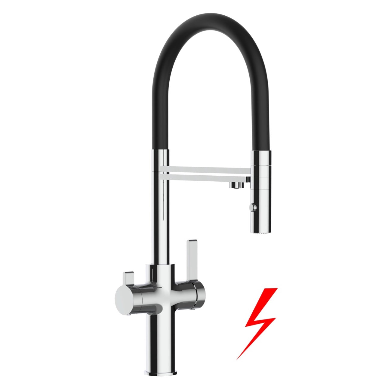 NIEDERDRUCK 3 Wege Wasserhahn Küchenarmatur, FC, mit 360° schwenkbarem Auslauf, abnehmbare 2 strahl Handbrause, Verchromt / Schwarz