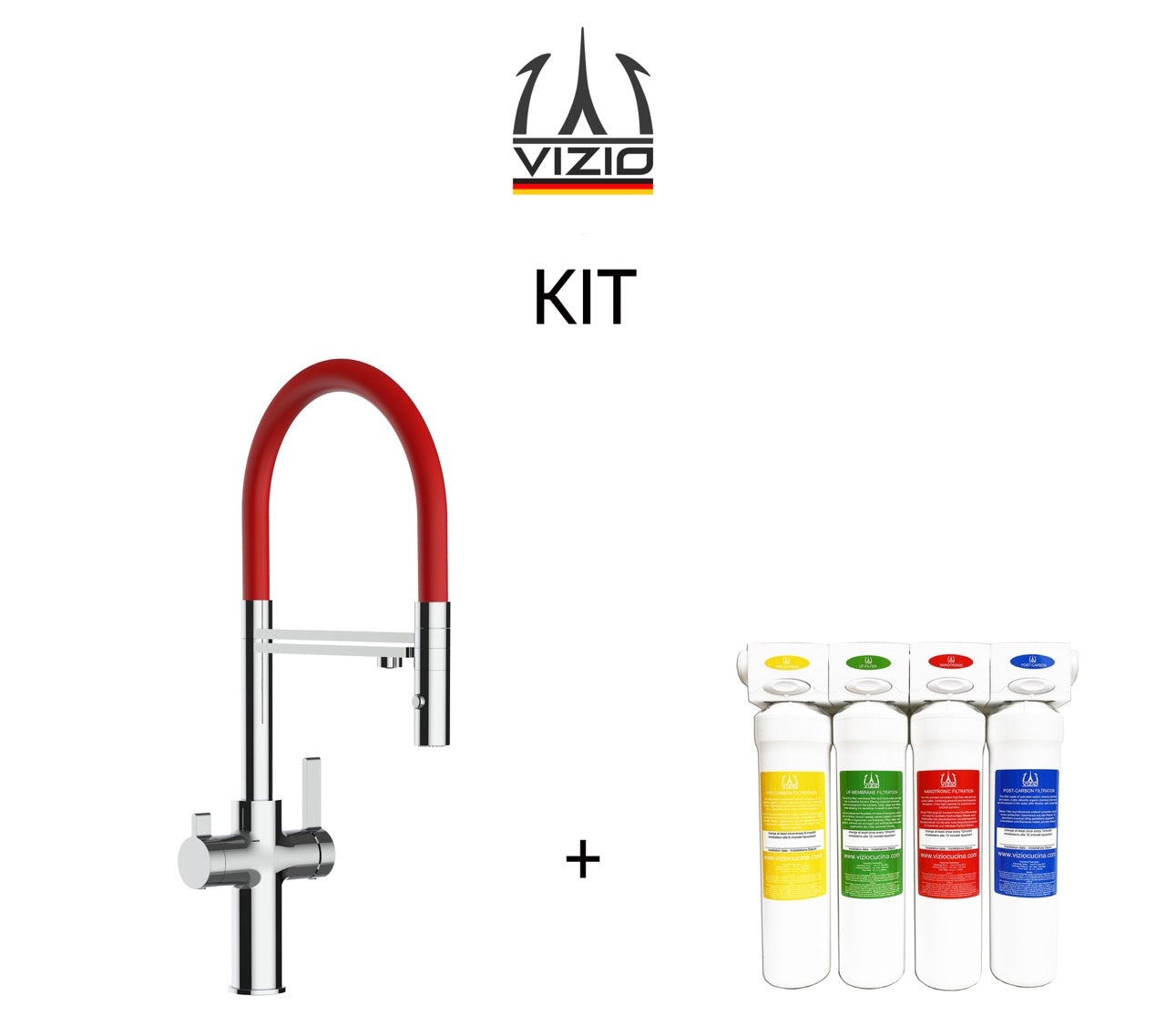 KIT 3 Way Kitchen Filter Tap, FC, with 360° swivel spout and 2-jets removable Spray, Chrome + Activated Carbon Water Filter System