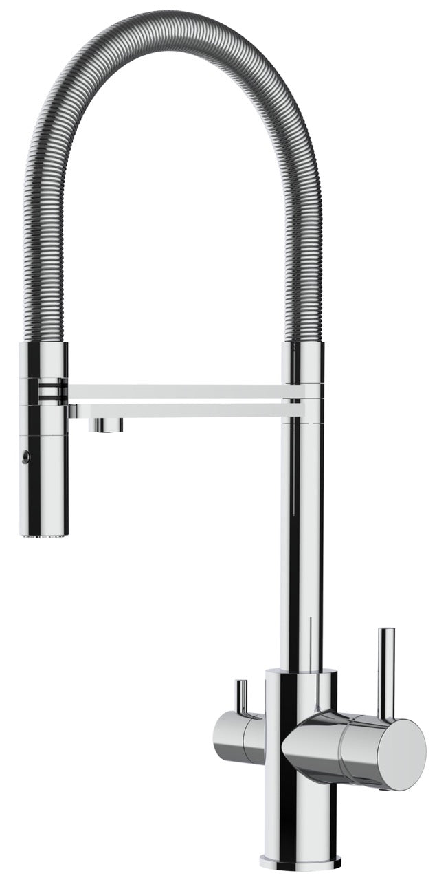 3 Way Kitchen Filter Tap, FL, with 360° swivel spout and 2-jets removable Spray, Chrome