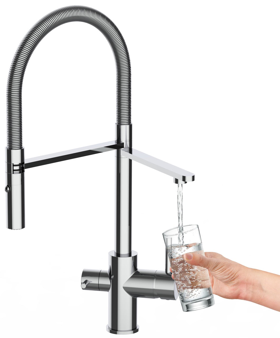 3 Way Kitchen Filter Tap, FL, with 360° swivel spout and 2-jets removable Spray, Chrome