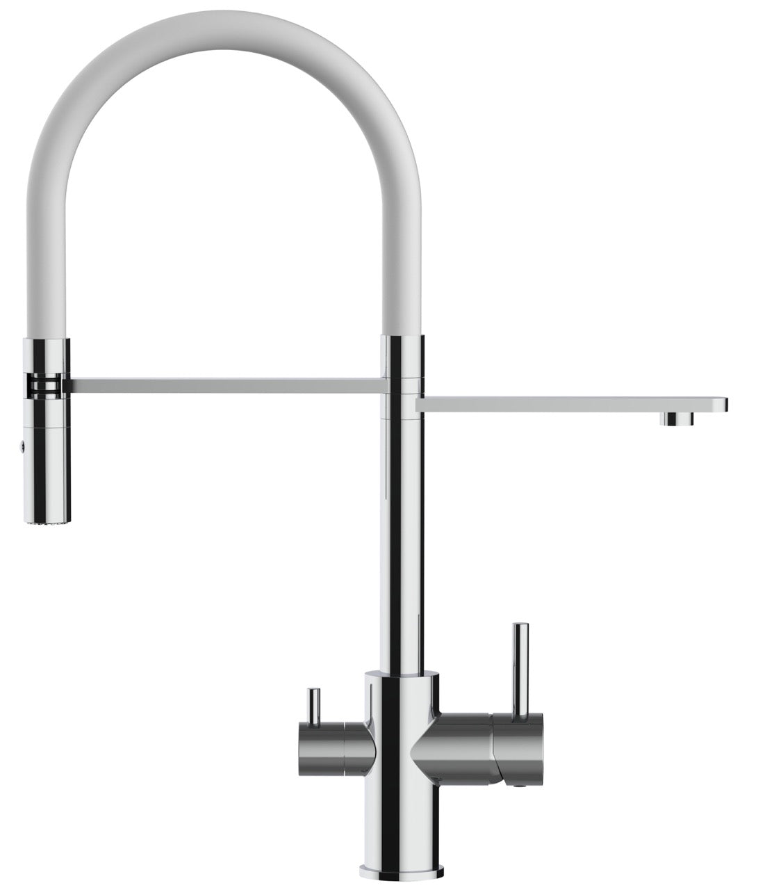 3 Way Kitchen Filter Tap, FL, with 360° swivel spout and 2-jets removable Spray, Chrome / White