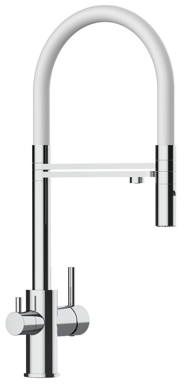 3 Way Kitchen Filter Tap, FL, with 360° swivel spout and 2-jets removable Spray, Chrome / White